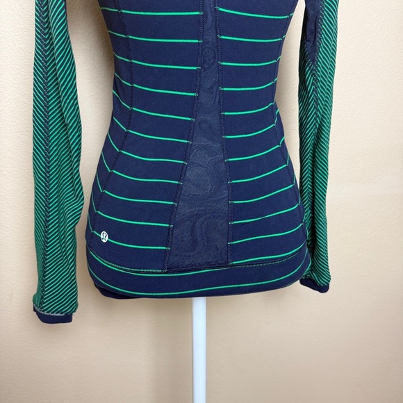 Lululemon Slalom Stripe Inkwell Green Long Sleeve Full Tilt Shirt Top - Picture 14 of 15